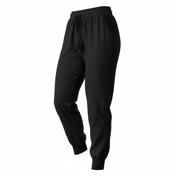 American Rag Pants - American Rag women's small smocked elastic waist, cuffs, crochet-trim soft pants